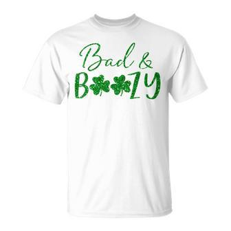 Cute Bad And Boozy Cute Shamrock Green Funny St Patricks Day Unisex T-Shirt | Mazezy