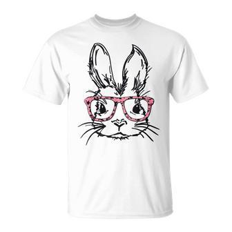 Cute Bunny With Glasses Leopard Print Easter Bunny Face Unisex T-Shirt | Mazezy