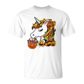 Cute Candy Corn Unicorn Halloween Pumpkin T-shirt - Thegiftio UK