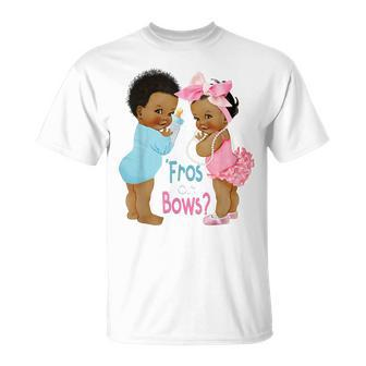 Cute Fros Or Bows Gender Reveal Baby Shower T-Shirt - Seseable