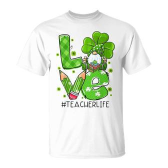 Cute Irish Gnome Love Teacher Shamrock St Patricks Day T-Shirt - Seseable