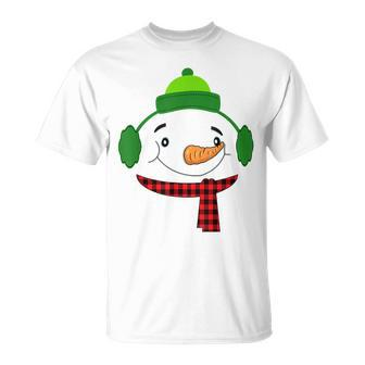 Cute Snowman Face Buffalo Red Plaid Fun Winter Snow Snowmen T-shirt - Seseable