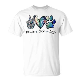 Dog Lover Peace Love Dogs Puppy Paw Unisex T-Shirt | Mazezy