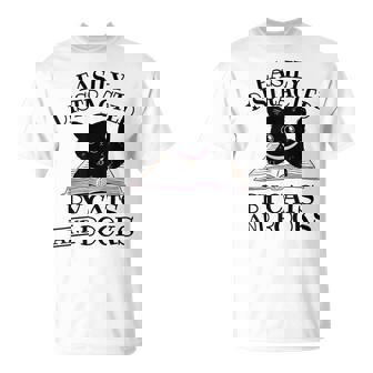 Easily Distracted By Cats And Books Black Cat Book Lover Unisex T-Shirt | Mazezy