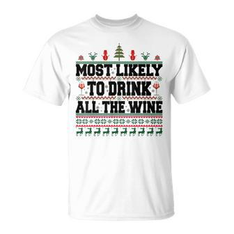 Familien-Weihnachts-T-Shirt: Wer trinkt den Wein? Lustiges Design - Seseable