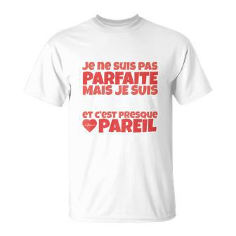 Französisches Slogan-T-Shirt Je ne suis pas parfaite in Weiß, Stilvoll & Einzigartig - Seseable