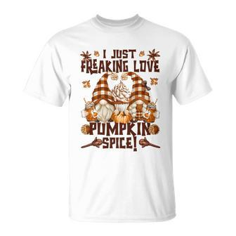Funny Autumn Gnome Fall Quote Freaking Love Pumpkin Spice Cool Gift Unisex T-Shirt - Monsterry UK