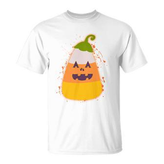Funny Halloween Candy Corn Pumpkin Unisex T-Shirt - Monsterry