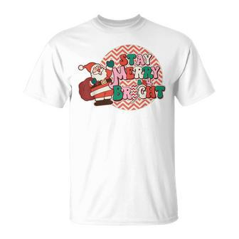 Groovy Stay Merry And Bright Lightning Bolt Santa Christmas T-shirt - Thegiftio UK