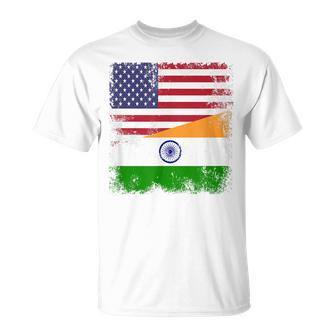 Half Indian Flag Vintage India Usa T-Shirt - Seseable