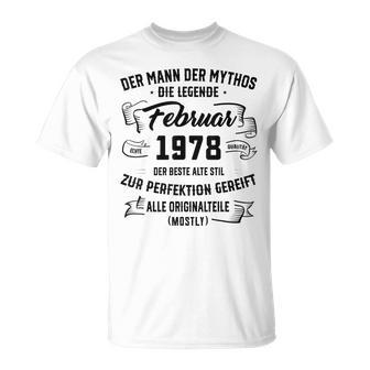 Herren Der Mann Mythos Die Legend Februar 1978 45 Geburtstag T-Shirt - Seseable