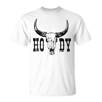 Howdy Cowboy Rodeo Vintage Bull Skull Western Country V2 T-Shirt - Seseable