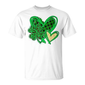 Irish Shamrocks Leopard St Patricks Day Lucky Heart Leopard T-Shirt - Seseable