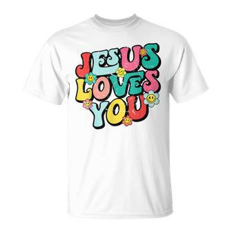 Jesus Loves You Retro Vintage Groovy Style Men Womens Unisex T-Shirt | Mazezy AU