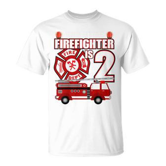 Kids 2 Year Old Firefighter Birthday Party Fire Truck 2Nd T-Shirt - Seseable