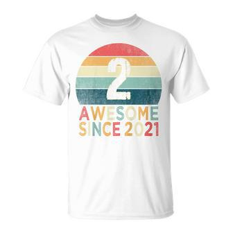Kids 2Nd Birthday Vintage Retro 2 Years Old Awesome Since 2021 T-Shirt - Seseable