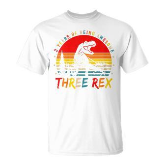 Kids 3 Year Old Boy Three Rex 3Rd Birthday Third Dinosaur T-Shirt - Seseable
