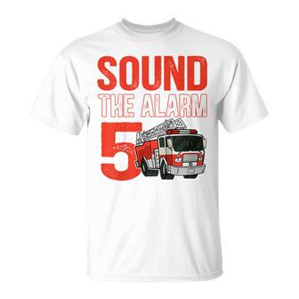 Kids Kids 5Th Birthday Firetruck 5 Year Old Fire Fighter Birthday T-Shirt - Seseable