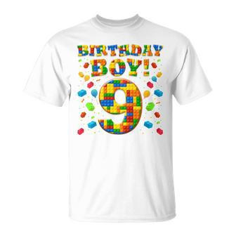 Kids 9Th Birthday 9 Years Old Block Building Boys Kids T-Shirt - Seseable