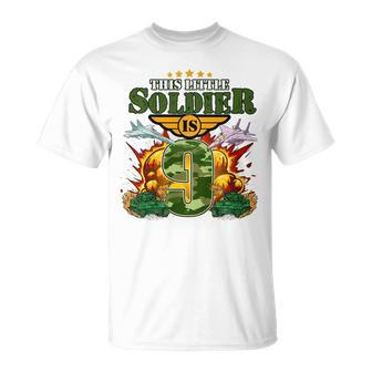 Kids 9Th Birthday This Little Soldier Is 9 Camo Style Boys T-Shirt - Seseable