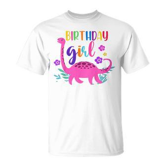 Kids Birthday Girl Cute Pink Dinosaur Dino Baby Birthday Queen T-shirt - Seseable