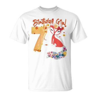Kids Cute Fox Animal Lovers 7Th Birthday Girl Fox Bday 7 Year Old Unisex T-Shirt | Mazezy