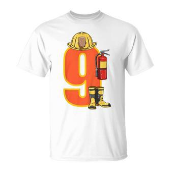 Kids Fire Fighter 9 Year Old Birthday Firefighter 9Th Birthday T-Shirt - Seseable