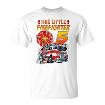 Kids Fire Truck 5 Year Old Firefighter 5Th Birthday Boy Toddler T-Shirt - Seseable