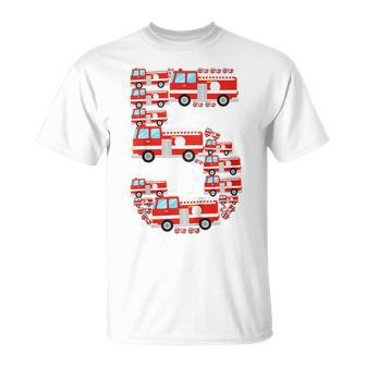 Kids Fire Truck 5Th Birthday Boy 5 Year Old Toddler Firefighter T-Shirt - Seseable