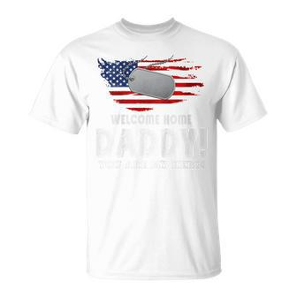 Kids Homecoming Quote Welcome Home Daddy Military Child Us Flag T-Shirt - Seseable