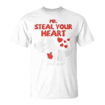 Kids Mr Steal Your Heart Dino Toddler Valentines Day Baby Boys T-shirt - Seseable