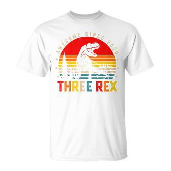 Kids Three Rex 3Rd Birthday Boy Third Dinosaur 3 Year Old T-Shirt - Seseable
