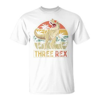 Kids Three Rex 3Rd Birthday Boys Dinosaur 3 Year Old T-Shirt - Seseable