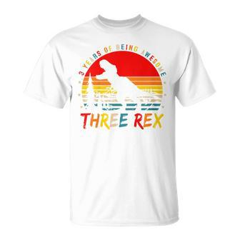 Kids Three Rex 3Rd Birthday Third Dinosaur 3 Years Old Boy T-Shirt - Seseable