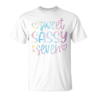 Kids Tye Dye Sweet Sassy And Seven 7 Years Old 7Th Birthday Girls Unisex T-Shirt | Mazezy