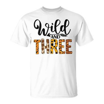 Kids Wild And Three 3Rd Birthday Wild Animals Lover Toddler Baby Unisex T-Shirt | Mazezy