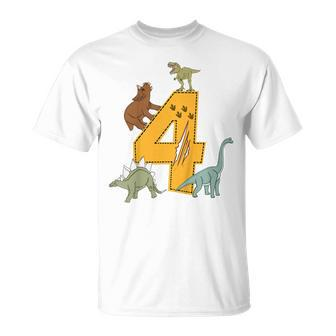 Kinder Geburtstags 4 Jahre Junge Dinosaurier Dino T-Shirt - Seseable
