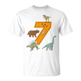Kinder Geburtstags 7 Jahre Junge Dinosaurier Dino T-Shirt - Seseable