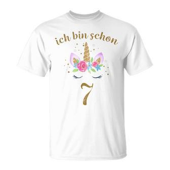 Kinder Ich Bin Schon 7 Geburtstags Einhorn 7 Jahre Mädchen T-Shirt - Seseable