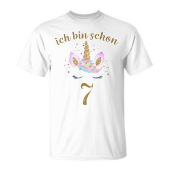 Kinder Ich Bin Schon 7 Geburtstags Einhorn 7 Jahre Mädchen V2 T-Shirt - Seseable