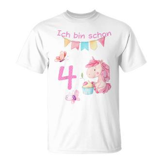 Kinder Mädchen Ich Bin 4 Jahre Alt 4 Geburtstag Einhorn T-Shirt - Seseable