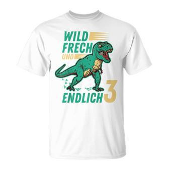 Kindergeburtstag Dino T-Shirt - Wild, Frech & 3 Jahre Alt - Seseable