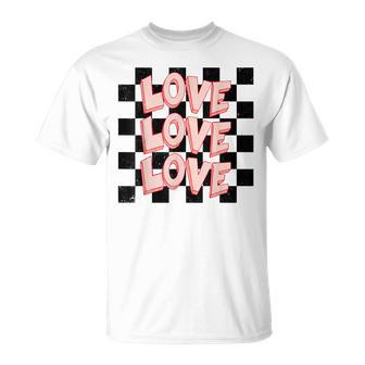 Love Heart Valentine Checkered Retro Groovy Valentines Day T-Shirt - Seseable