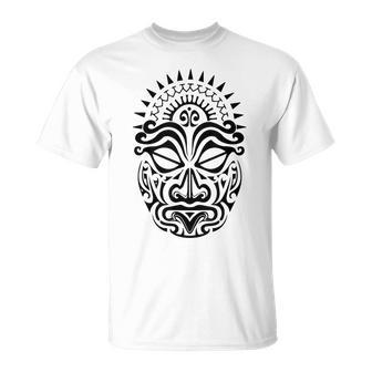 Maori Polynesian Tattoo Haka Dance Face Mask Head Unisex T-Shirt | Mazezy