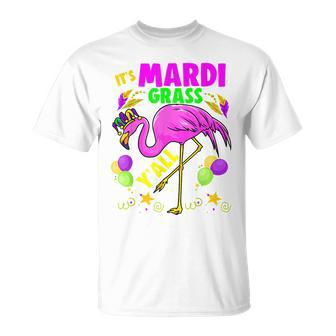Lets Mardi Gras Yall Celebrating Party Flamingo Apparel T-Shirt - Seseable