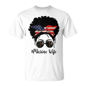 Marine Life Marine Military Wife Messy Bun Black Womens Unisex T-Shirt | Mazezy