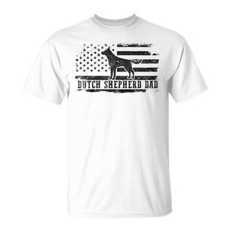 Mens Dutch Shepherd Dad Distressed American Flag Patriotic Dog Unisex T-Shirt | Mazezy