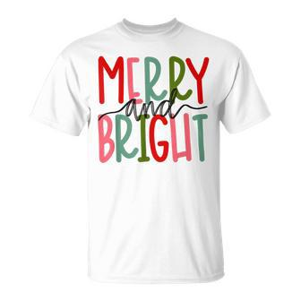 Merry And Bright Christmas Women Girls Kids Toddlers Cute T-shirt - Seseable