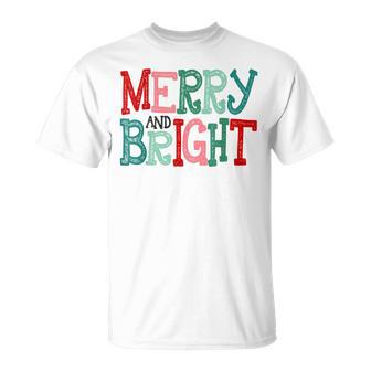 Merry And Bright Christmas Women Girls Kids Toddlers Cute T-shirt - Seseable