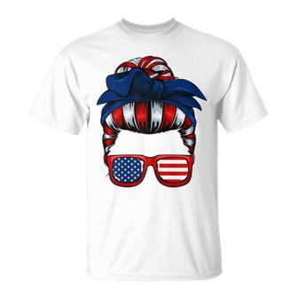 Messy Bun American Flag 4Th Of July Patriotic Mom Gift For Womens Unisex T-Shirt | Mazezy